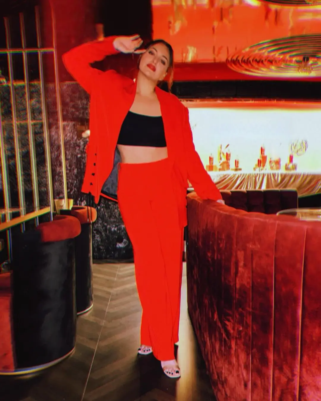 Sonakshi Sinha Wearing Beautiful Orange Coat Pant